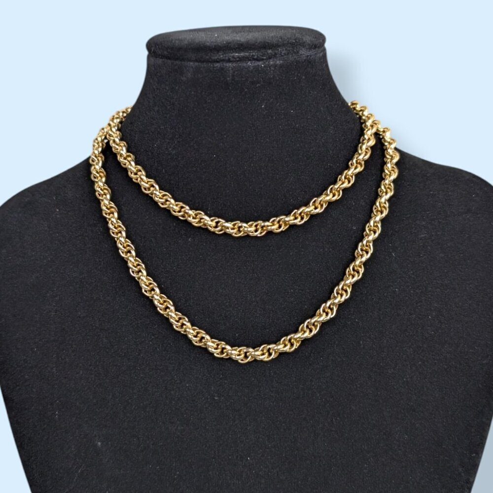 Vintage Long Gold Tone Round Link Rope Chain - Picture 2 of 6